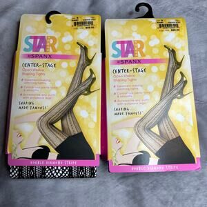 NEW Lot 2 SPANX Tights Women SZ B 115-150lb Black Open Weave Shaping Tights